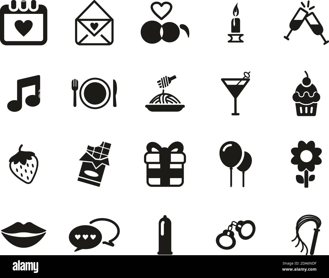 Romantische Oder Umwerben Icons Black & White Set Big Stock Vektor