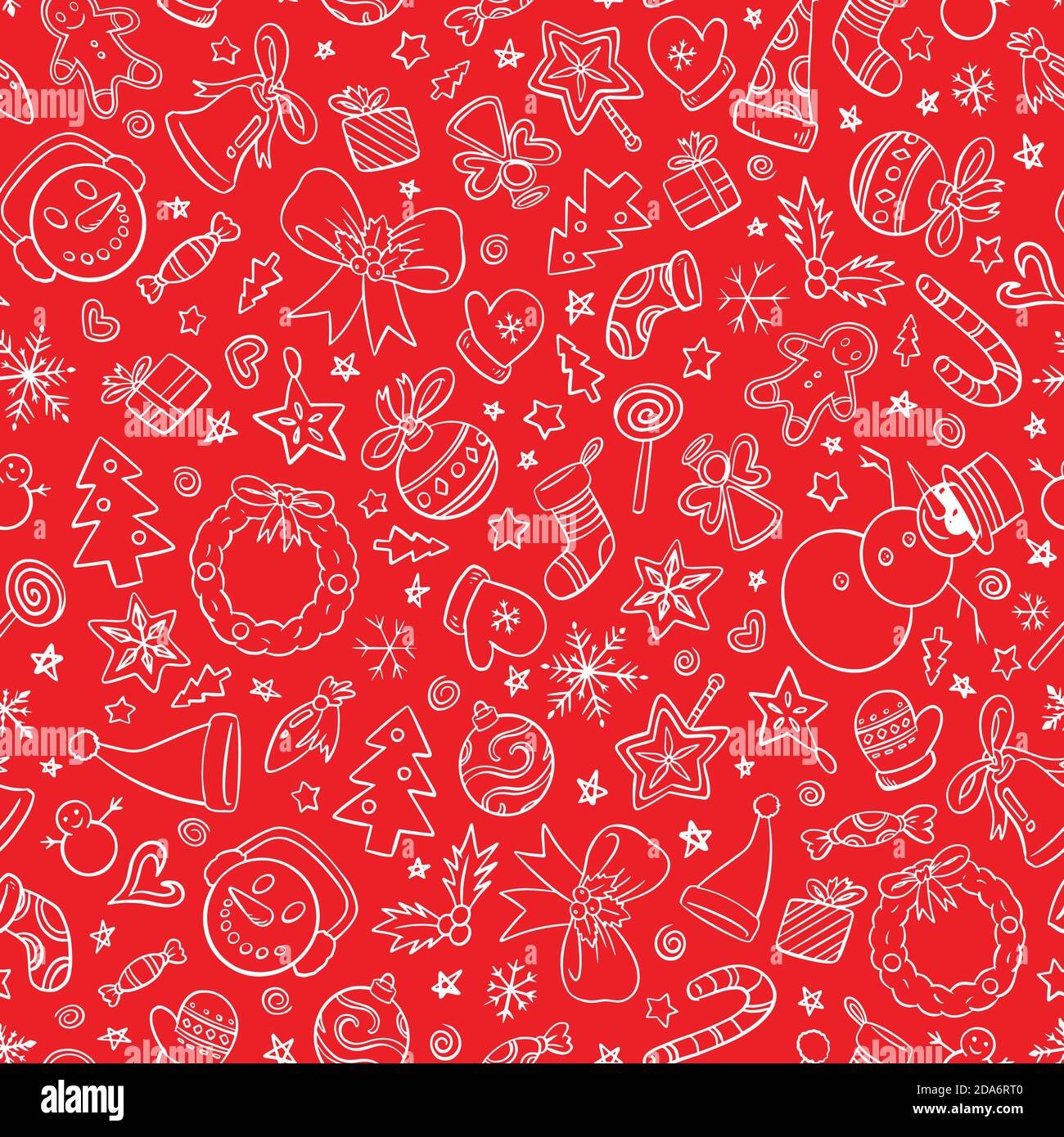 Weihnachtliche Ornamente Nahtloses Muster. Rot und weiß Doodle Stil Vektor Illustration Muster für Oberfläche, T-Shirt-Design, Druck, Poster, Symbol, Web, gr Stock Vektor