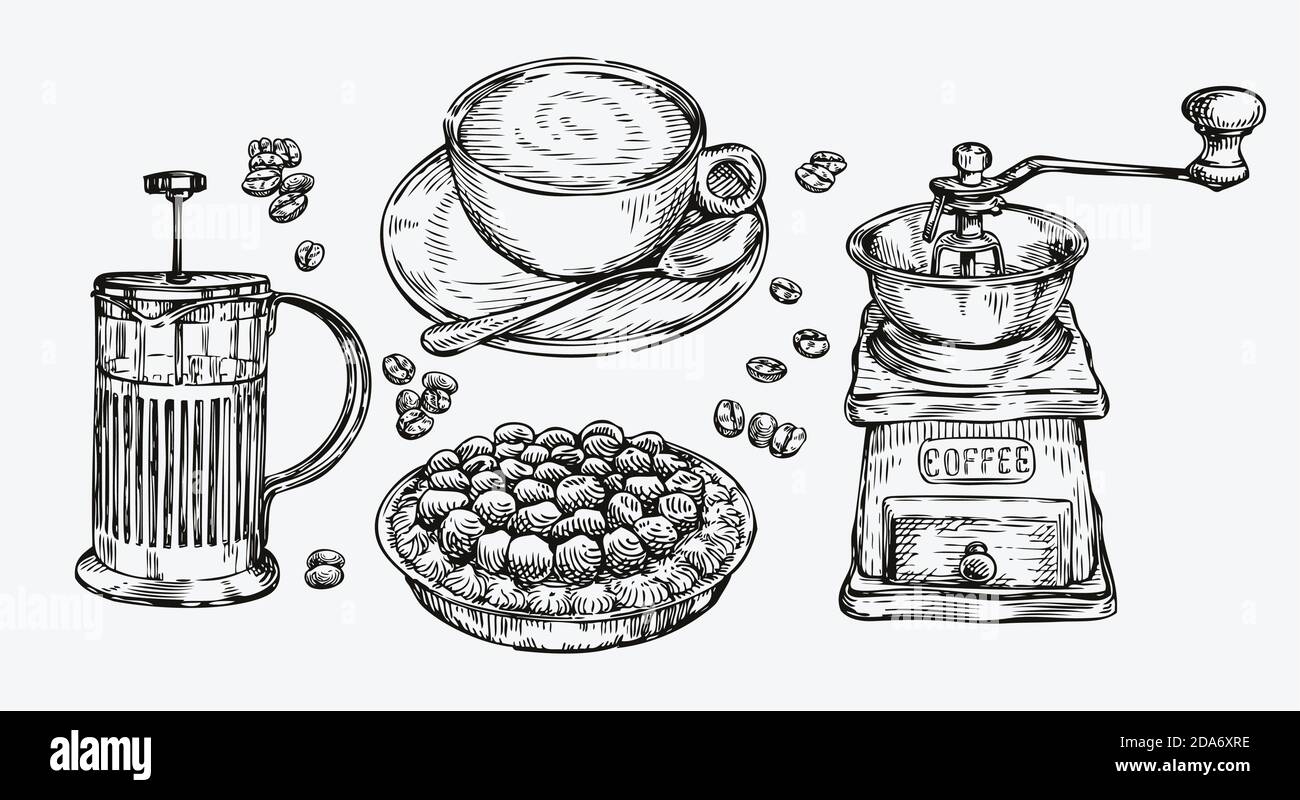 Kaffeeskizze. Food Konzept handgezeichnete vintage Vektor Illustration Stock Vektor