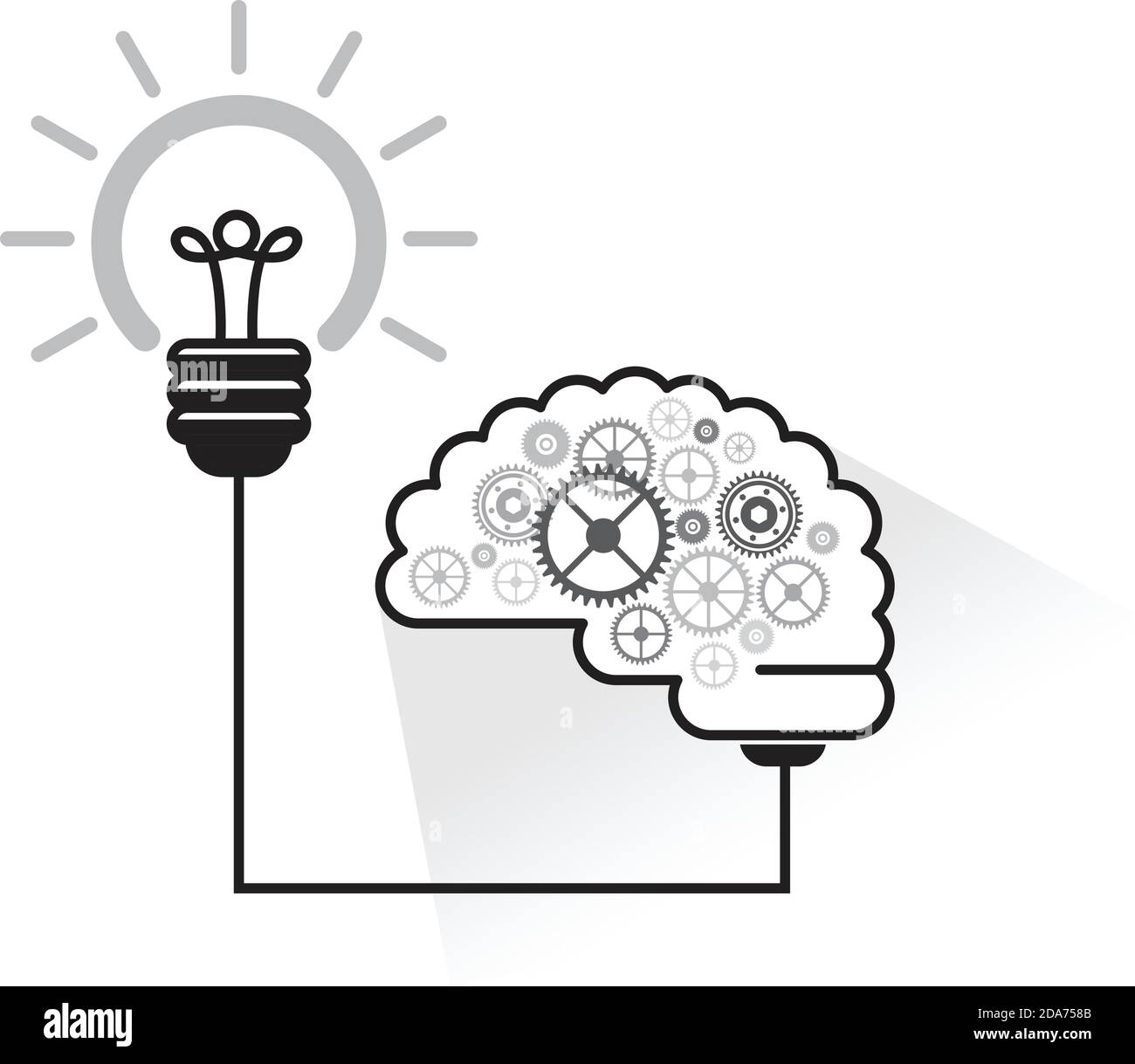 Brainstorming - effektive Gehirnfunktion, Illustration. Elektrische Lampe, Menschliches Gehirn, Kreativ, Idee, Vektor Stock Vektor