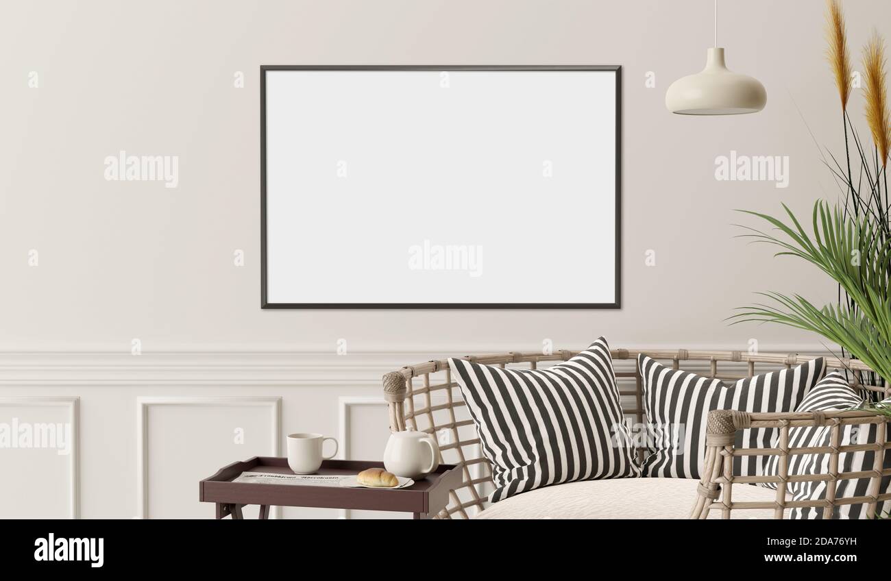 Weiße Wand mit Stuhl im Wohnzimmer. 3d-Rendering Stockfoto