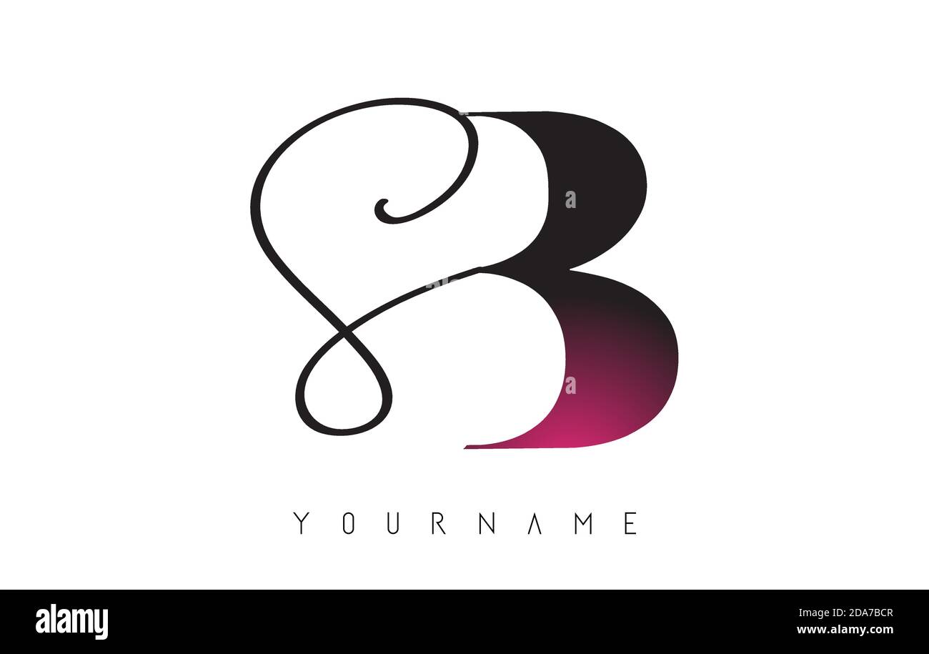 Handgeschriebenes SB S B Letters Logo mit Pink Color Touch Concept Design. Stock Vektor