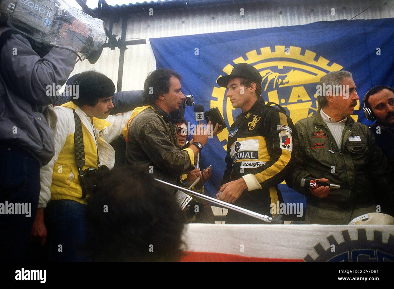 Ayrton Senna beim Großen Preis von Portugal 1985 Estoril. Stockfoto