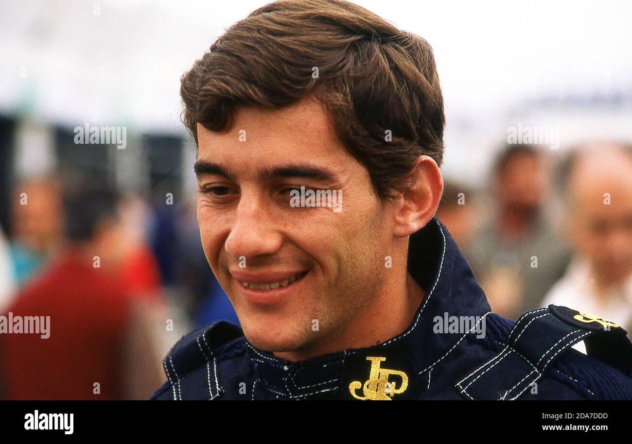 Ayrton Senna beim Großen Preis von Portugal 1985 Estoril. Stockfoto