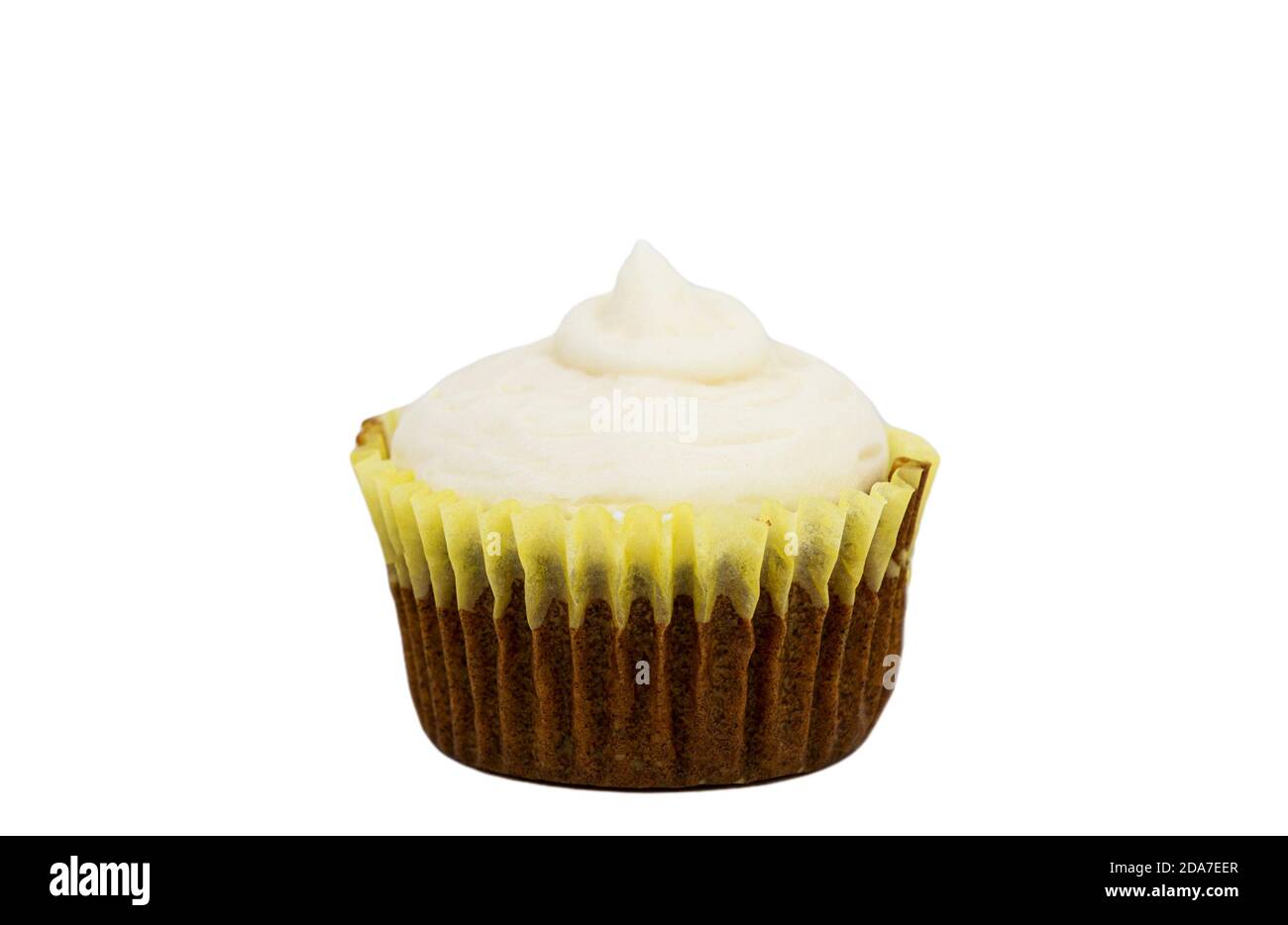 Ein Cupcake mit Karottenkuchen und Frischkäse-Zuckerguss. Stockfoto