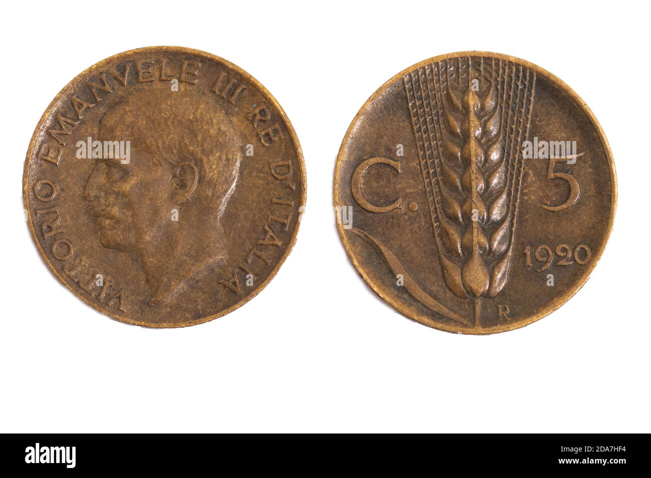 Italien Italien Italia Centesimi Victor Emanuel III Lire 1920 alt Münzen Stockfoto