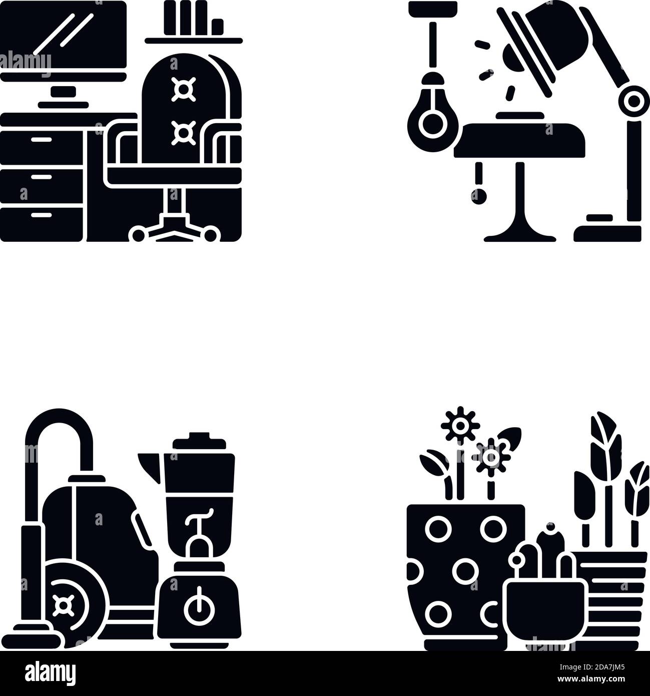 Heim und Wohnen Design schwarze Glyphen Symbole auf weiß gesetzt Platz Stock Vektor