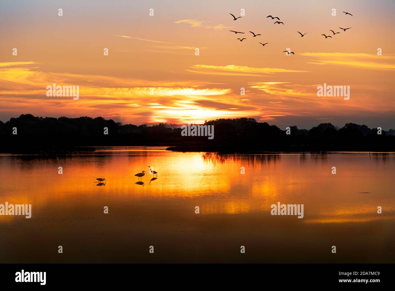 Die Farben des Lichts der untergehenden Sonne an Die Lagune Stockfoto