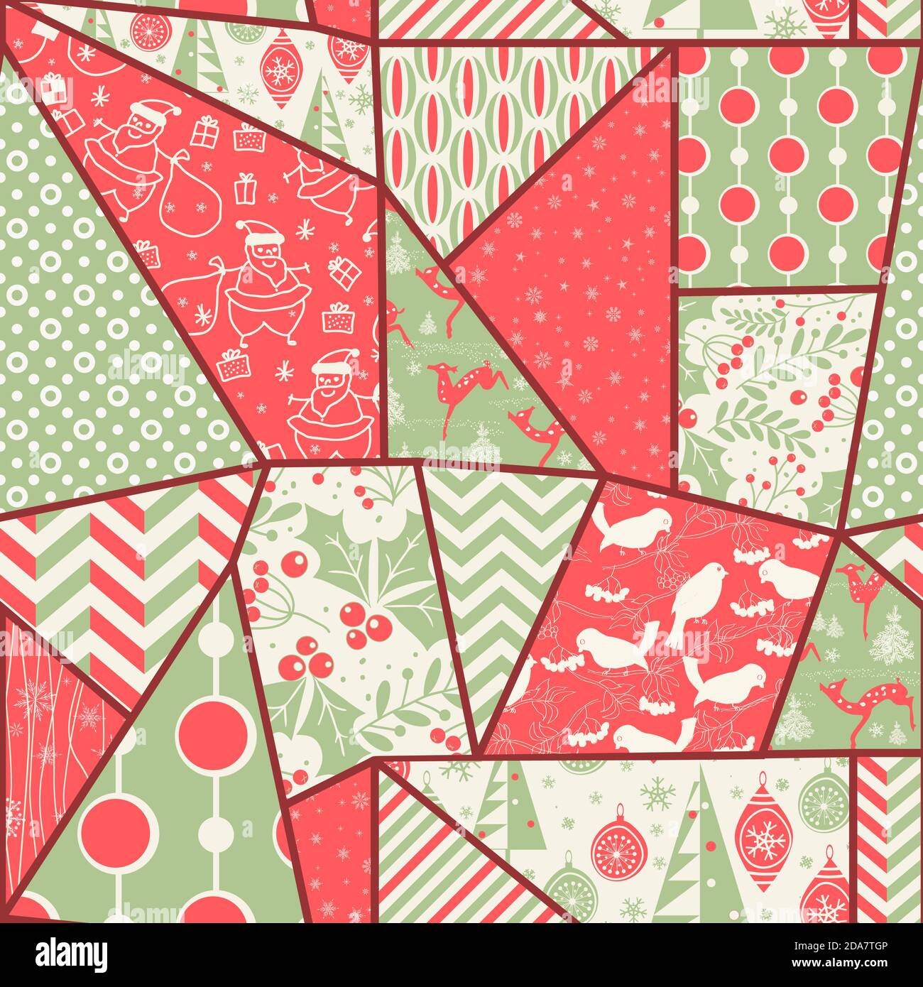 Weihnachten nahtlose bunte Patchwork. Weihnachtsmuster große Wahl für Geschenkpapier Muster oder Grußkarte. Vektorgrafik. Stock Vektor