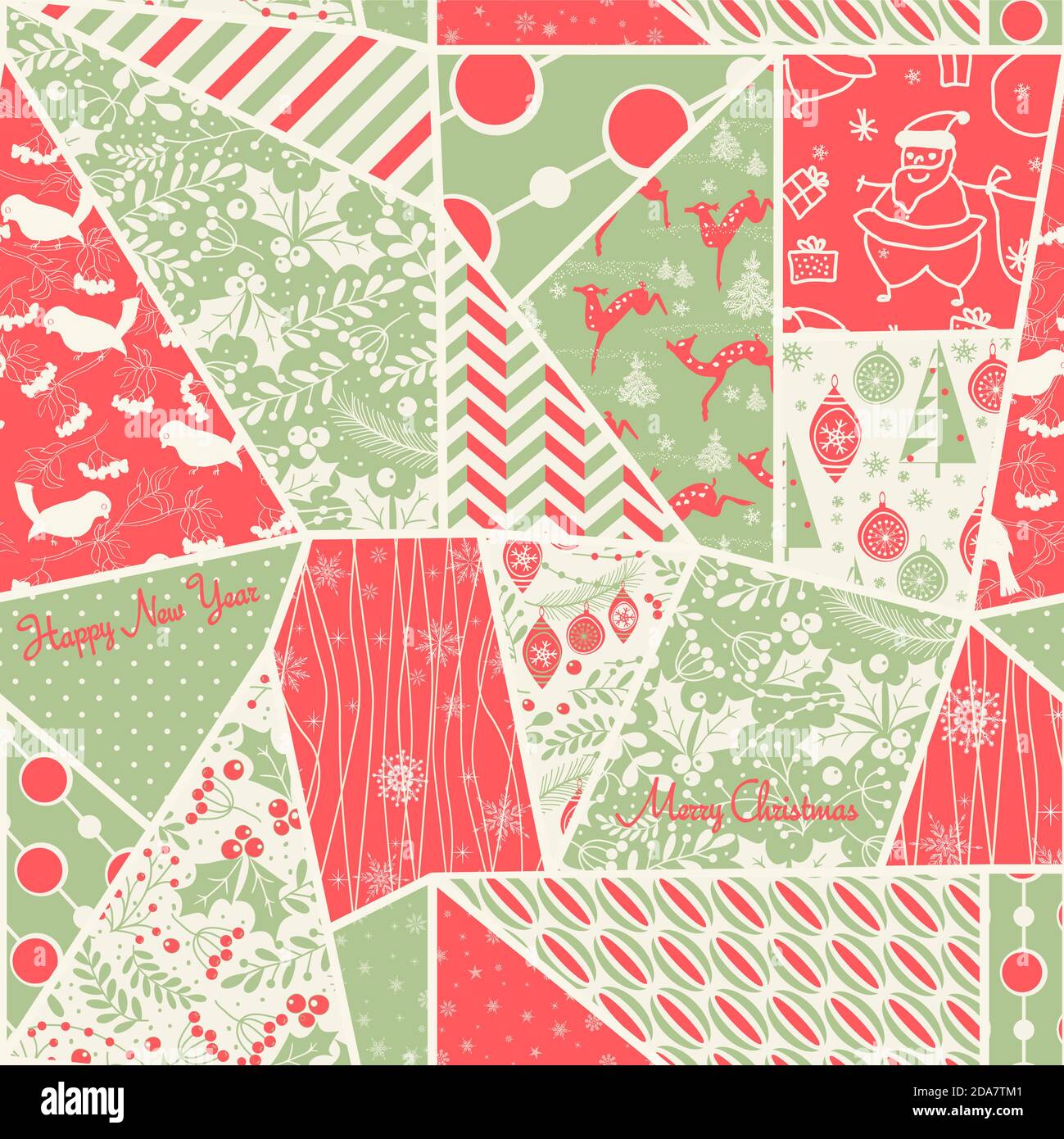 Weihnachten nahtlose bunte Patchwork. Weihnachtsmuster große Wahl für Geschenkpapier Muster oder Grußkarte. Vektorgrafik. Stock Vektor