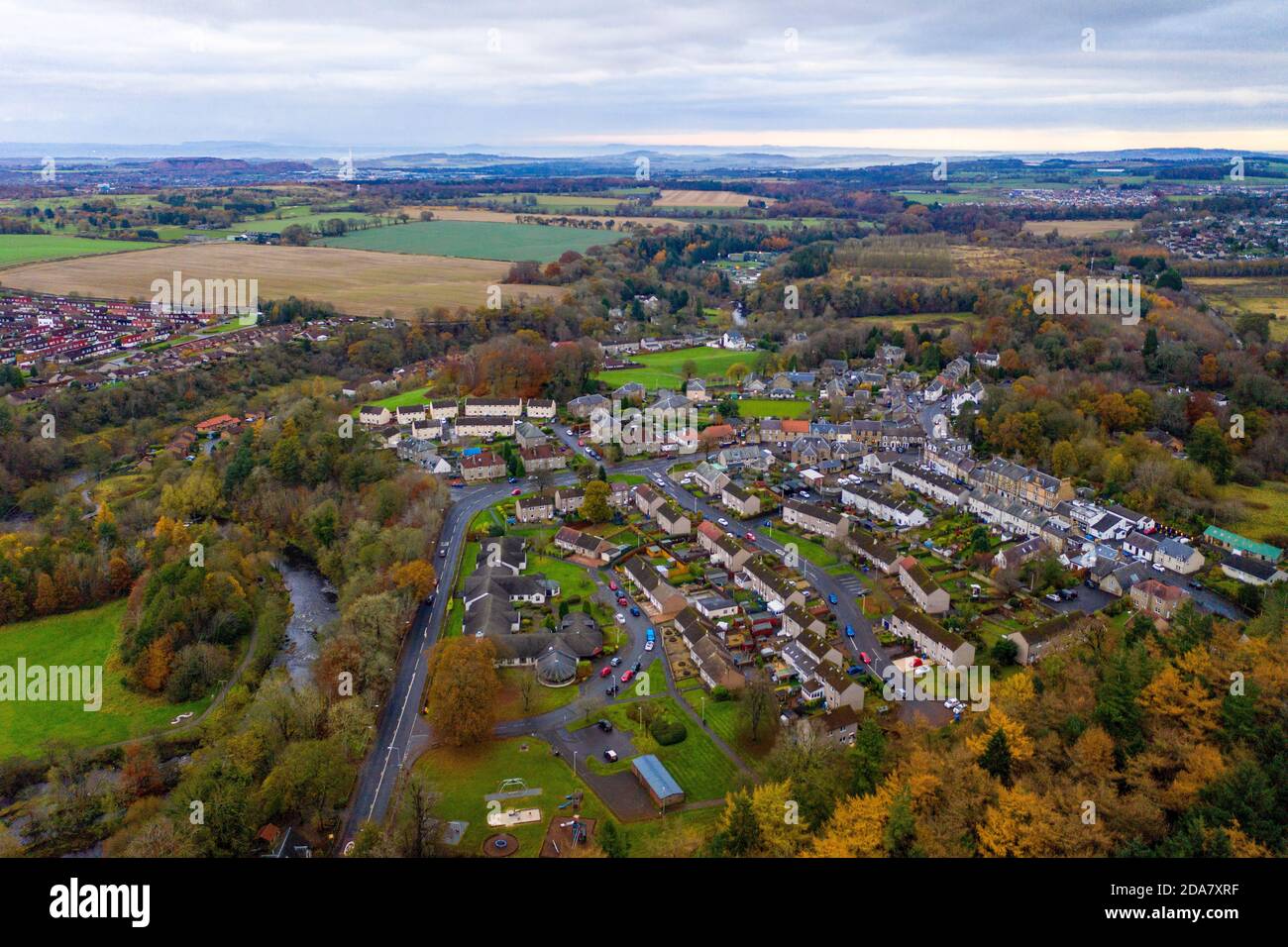 Luftaufnahme von Mid Calder, West Lothian, Schottland Stockfoto