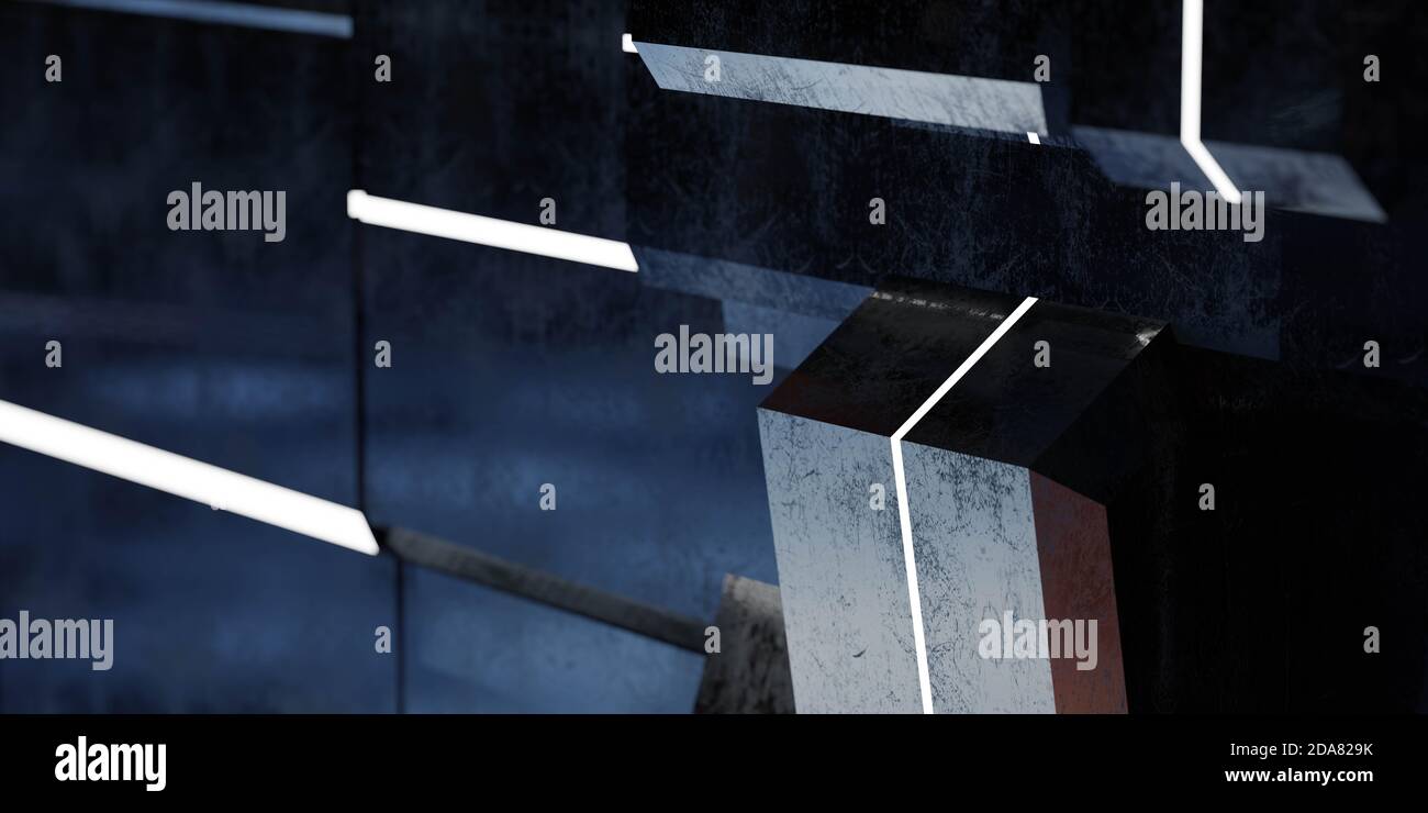 Abstrakt futuristischen Metall-Technologie Hintergrund mit blauer Beleuchtung 3d-Rendering Abbildung Stockfoto
