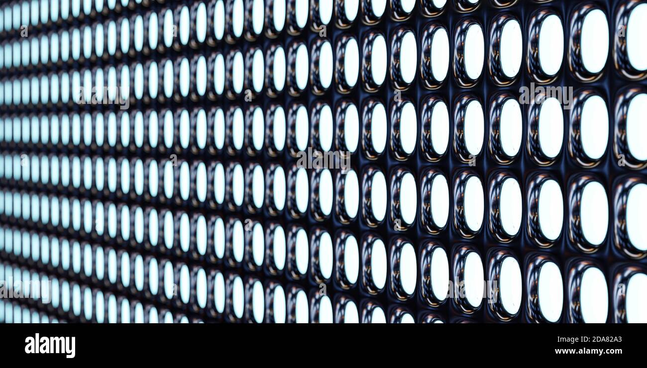 Hintergrund aus dunklem Chrom-Metall mit perforierten Löchern 3d-Darstellung Stockfoto