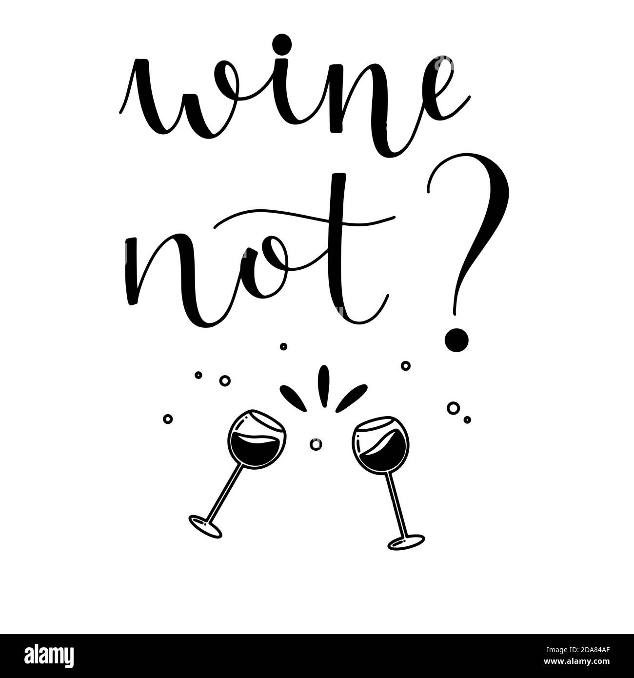 Wein nicht lustig Zitat Hand gezeichnet Schriftzug mit Doodle Elemente Vektor-Illustration Tinte in schwarz isoliert auf weißem Hintergrund für Design oder Druck. Stock Vektor