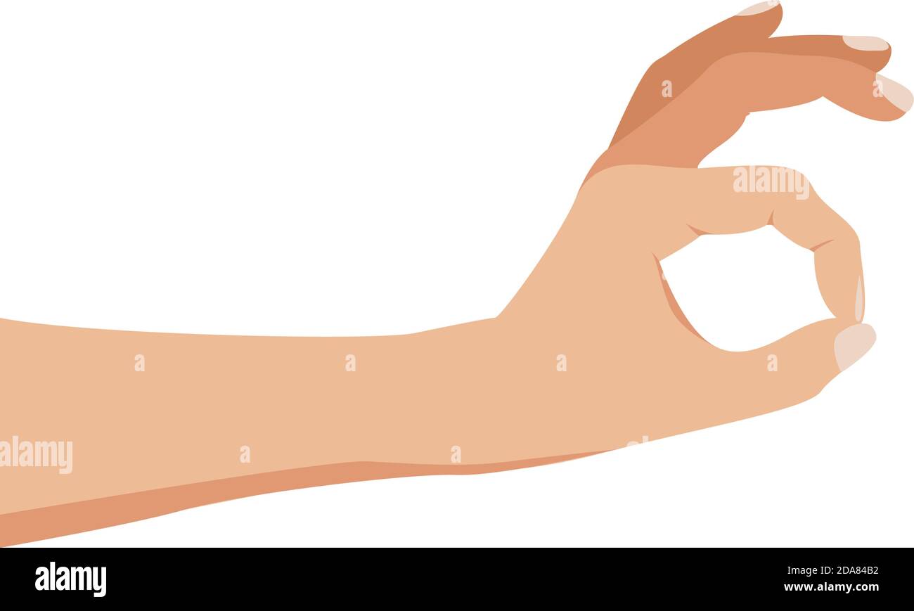 Hand Kommissionierung etwas. Okay, Geste. Hand isoliert auf weißem Hintergrund. Geste zusammendrücken, halten, zwei Finger schließen. Vektorgrafik, flach Stock Vektor