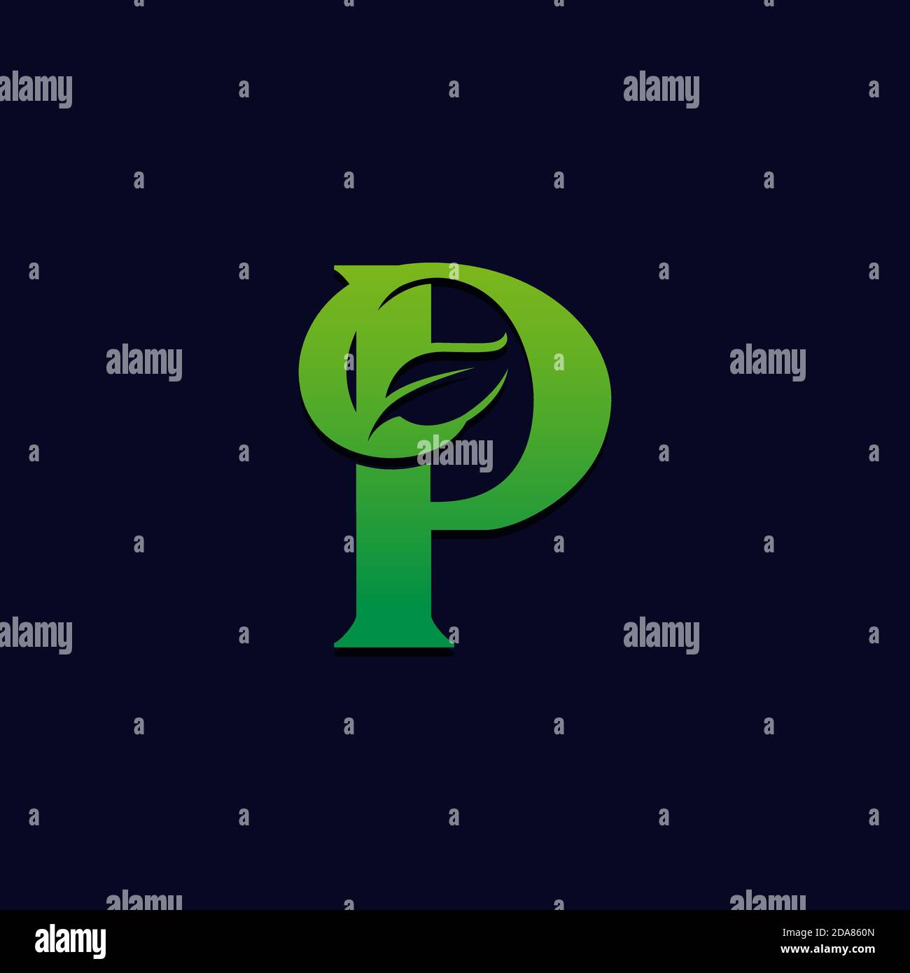 Einfacher Buchstabe p Blatt Logo. Grünes Blatt eco Logo Vorlage - Vektor.EPS 10 Stock Vektor