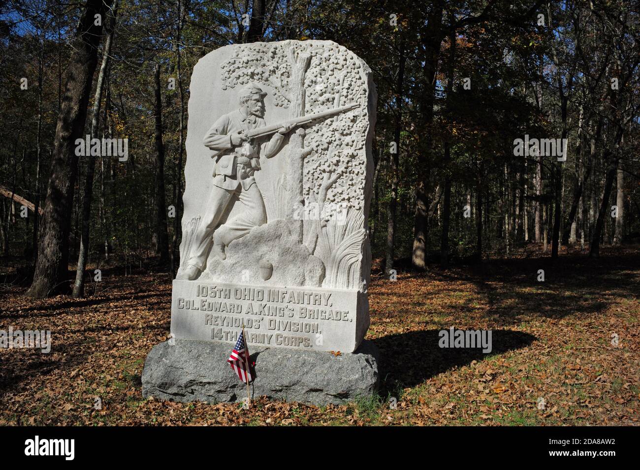Denkmal der 105. Ohio Infanterie, Chickamauga Schlachtfeld, Georgia USA. Stockfoto