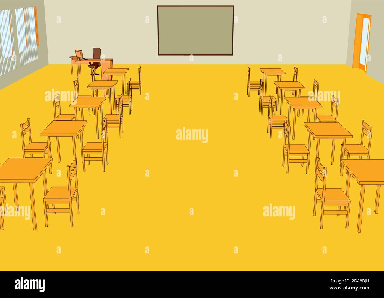 Leeres Klassenzimmer mit Schreibtisch und Tisch Stock Vektor