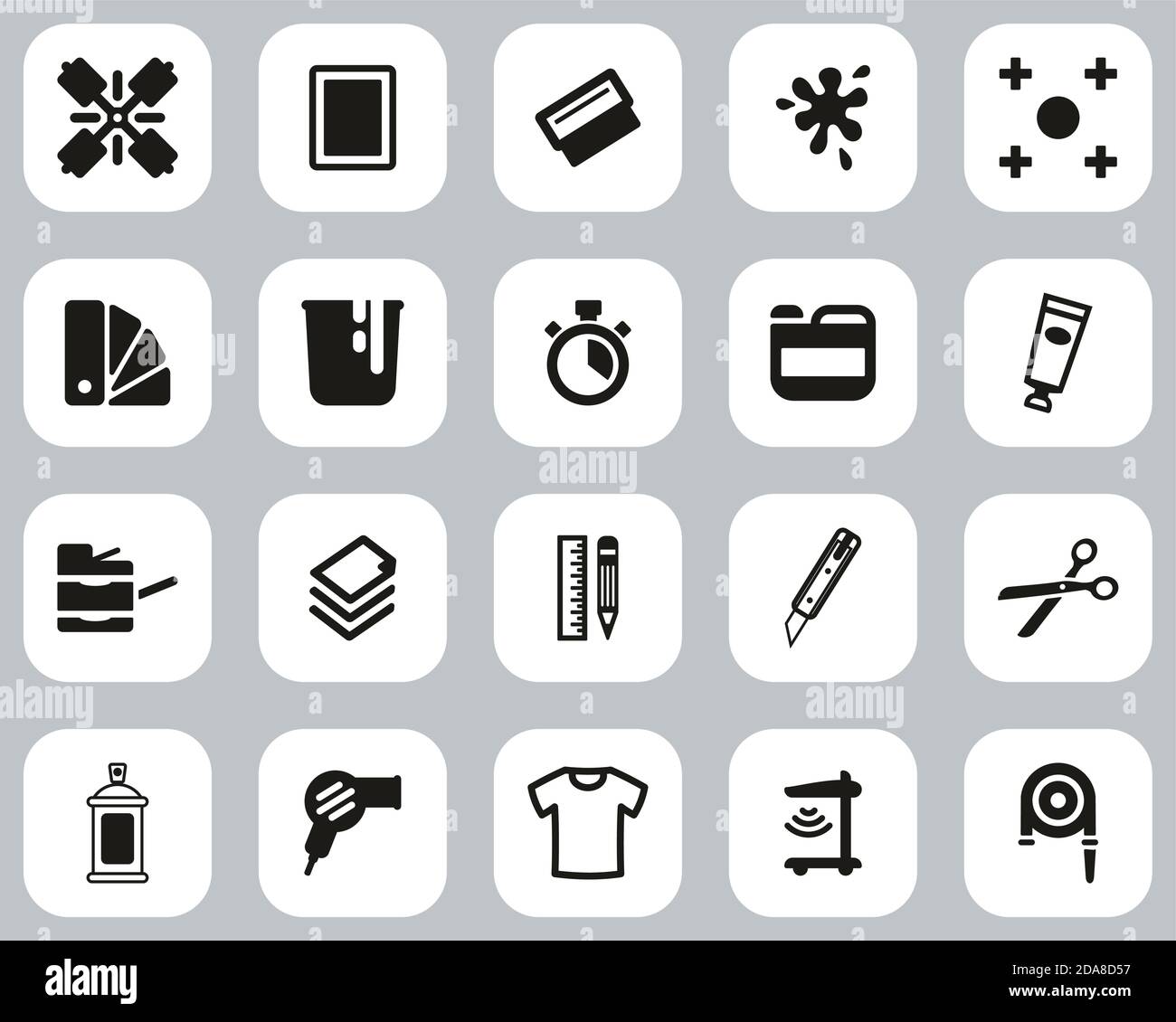 Siebdruck Symbole Schwarz & Weiß Flat Design Set Groß Stock Vektor