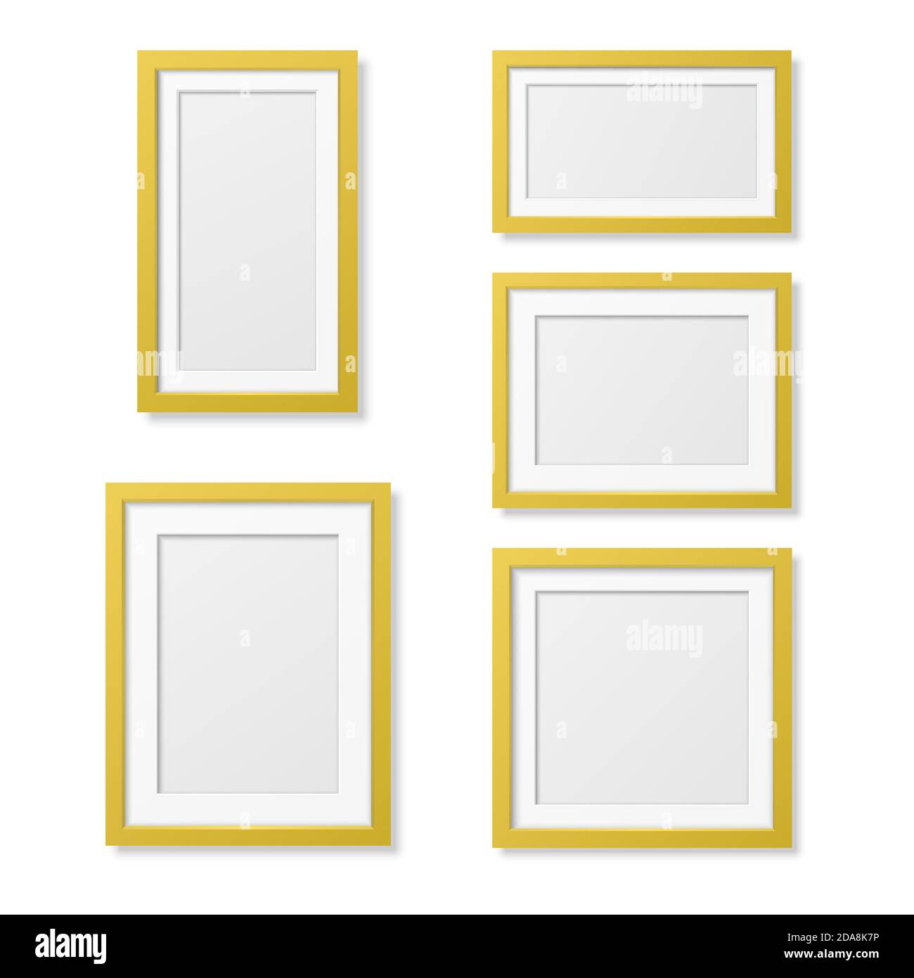 Vektor 3D Reaistic Holz oder Kunststoff einfache moderne minimalistische Gelb Bilderrahmen auf weißem Hintergrund isoliert. Designvorlage für Mockup Stock Vektor