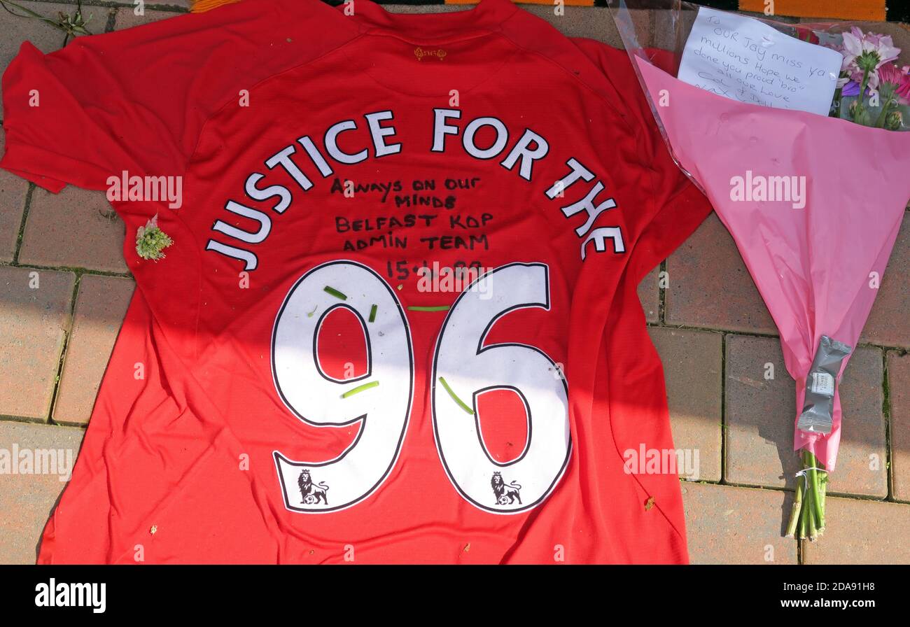 Liverpool FC, Justice for the 96, Hillsbough, Disaster, Anfield, Liverpool, Merseyside, England, Großbritannien Stockfoto