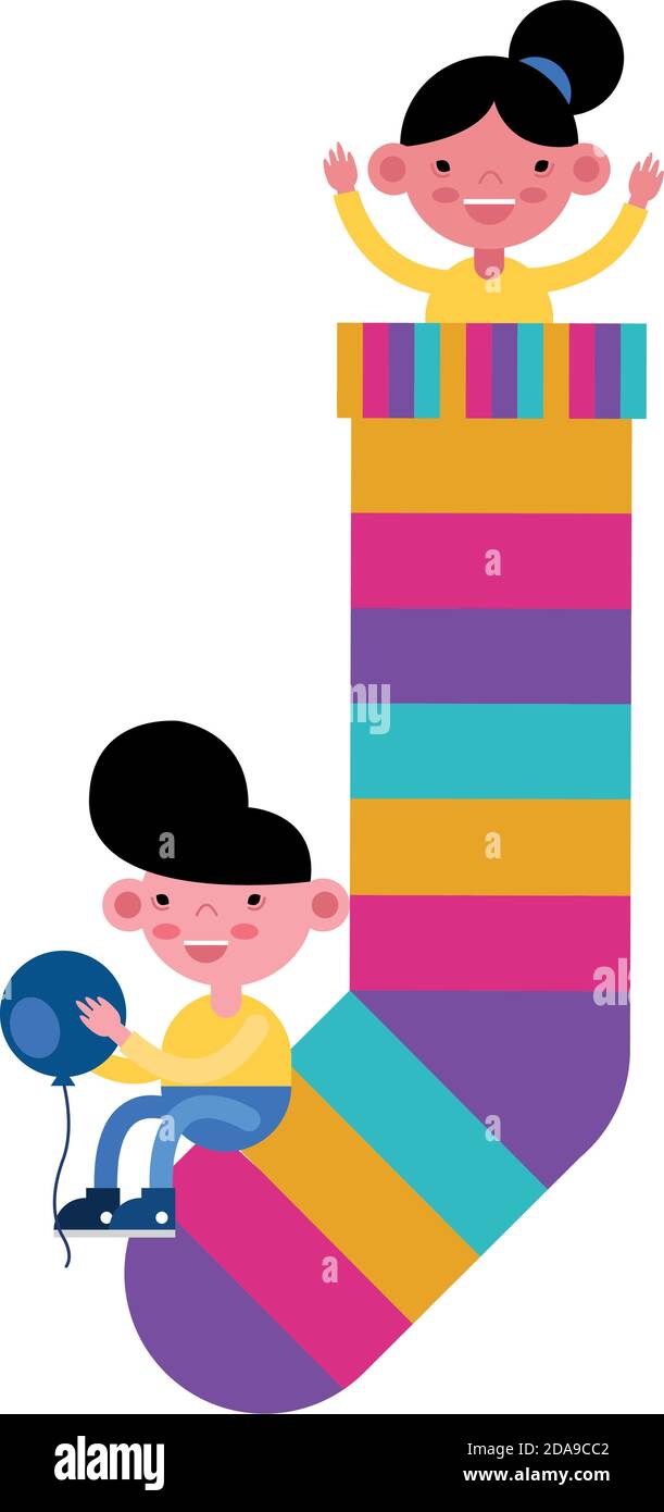 Kleine Kinder Paar in Socken mit Farben Streifen und Ballon Helium Vektor Illustration Design Stock Vektor