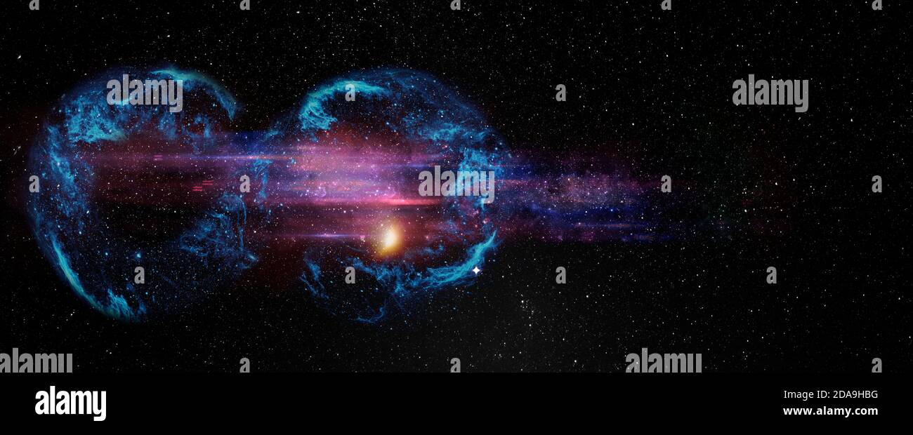 Schwarzes Loch über Sternfeld im Weltraum, abstrakte Raumpapete mit Form von Infinity-Symbol und Lichtfunken mit Kopierraum. Elemente davon Stockfoto