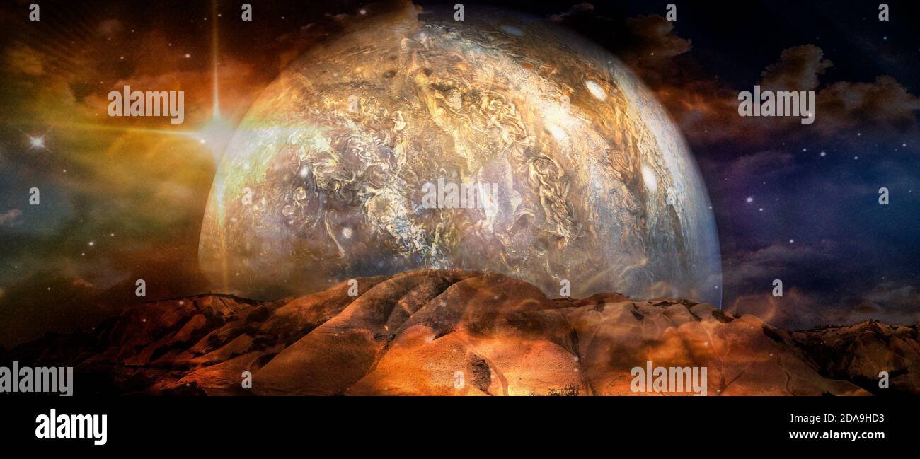 Schöne mehrfarbige Landschaft eines fremden Planeten. Elemente dieses Bildes, die von der NASA eingerichtet wurden. Stockfoto