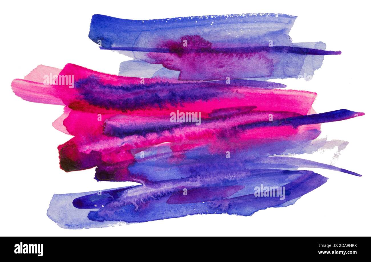 Strukturiert leuchtend blau und violett Aquarell Pinsel Strich, Illustration isoliert auf weißem Hintergrund. Stockfoto