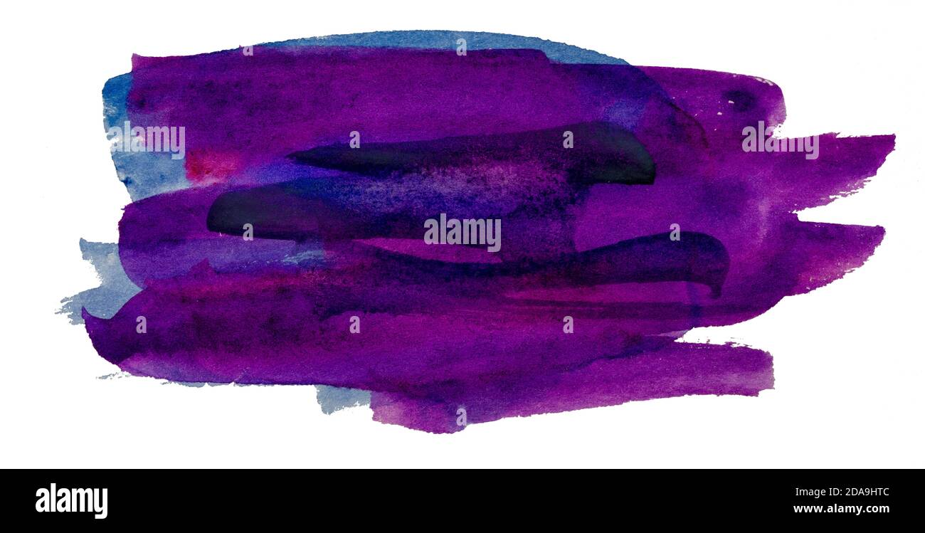 Abstrakte Hand gezeichnet violett Aquarell Pinsel Striche Hintergrund Stockfoto