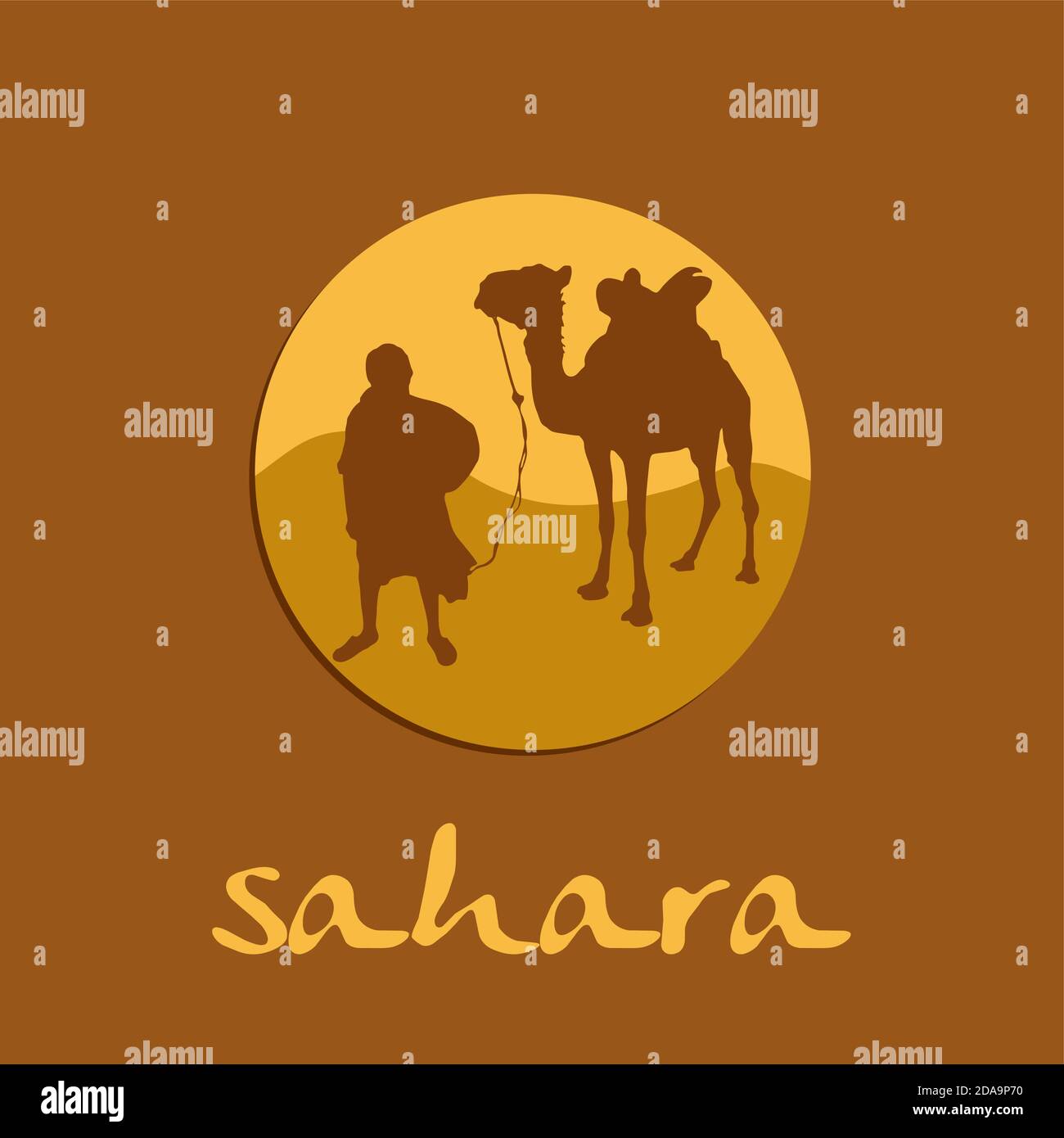 Vector Zeichen sahara, Karawane in der Wüste Stock Vektor