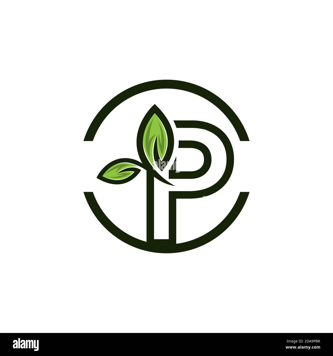 Einfacher Buchstabe p Blatt Logo. Grünes Blatt eco Logo Vorlage - Vektor.EPS 10 Stock Vektor