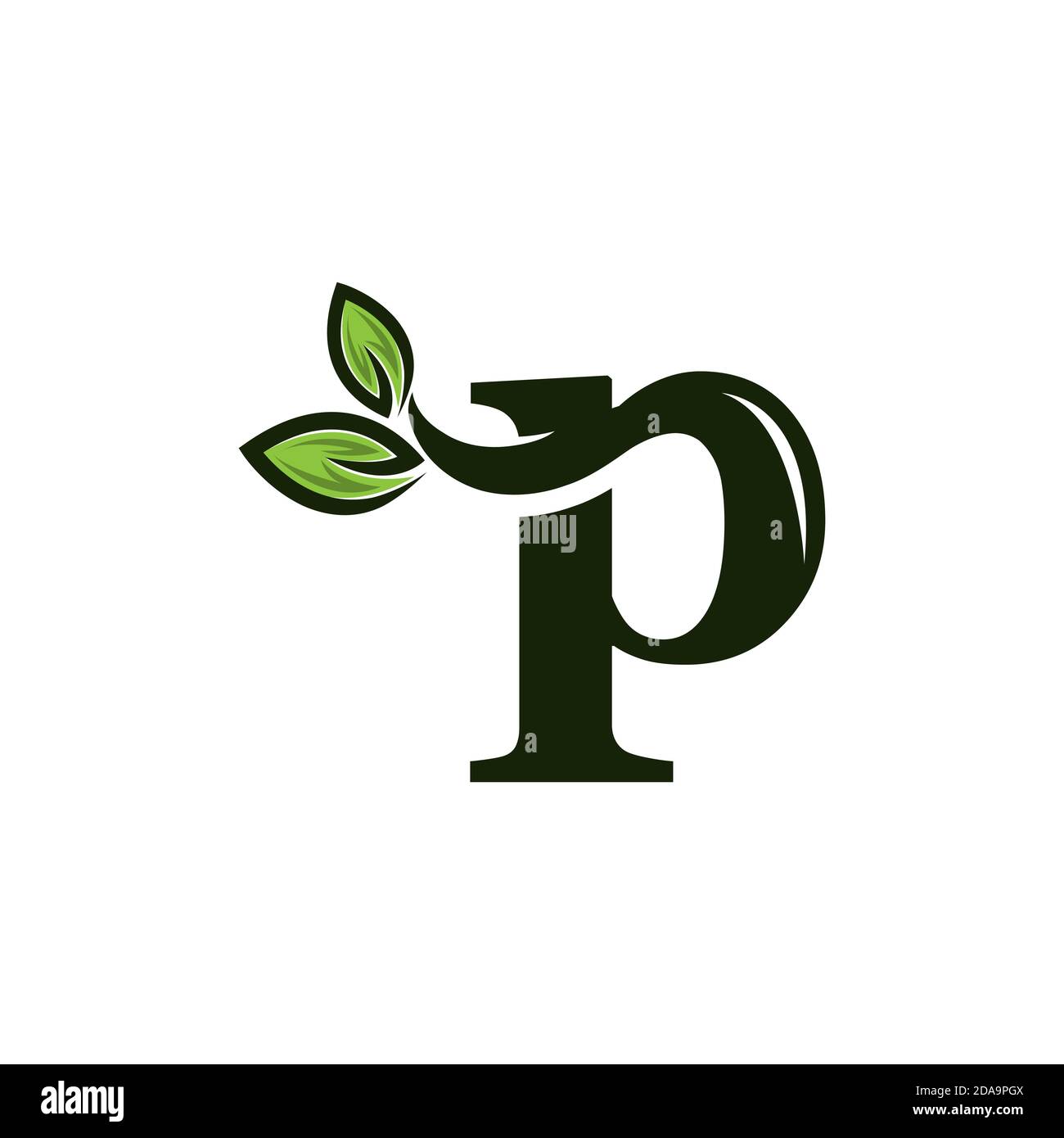 Einfacher Buchstabe p Blatt Logo. Grünes Blatt eco Logo Vorlage - Vektor.EPS 10 Stock Vektor