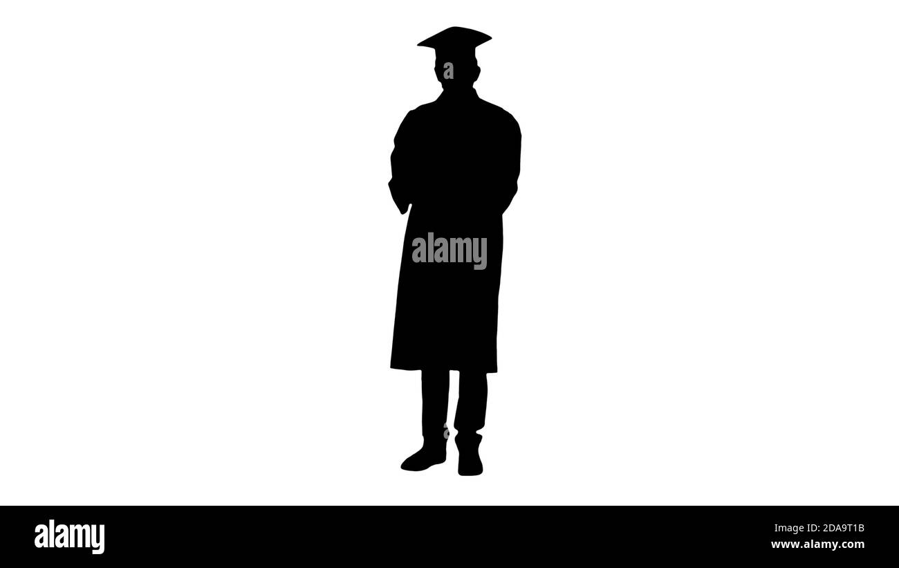 Silhouette Absolvent Student SMS-Nachricht auf dem Telefon. Stockfoto