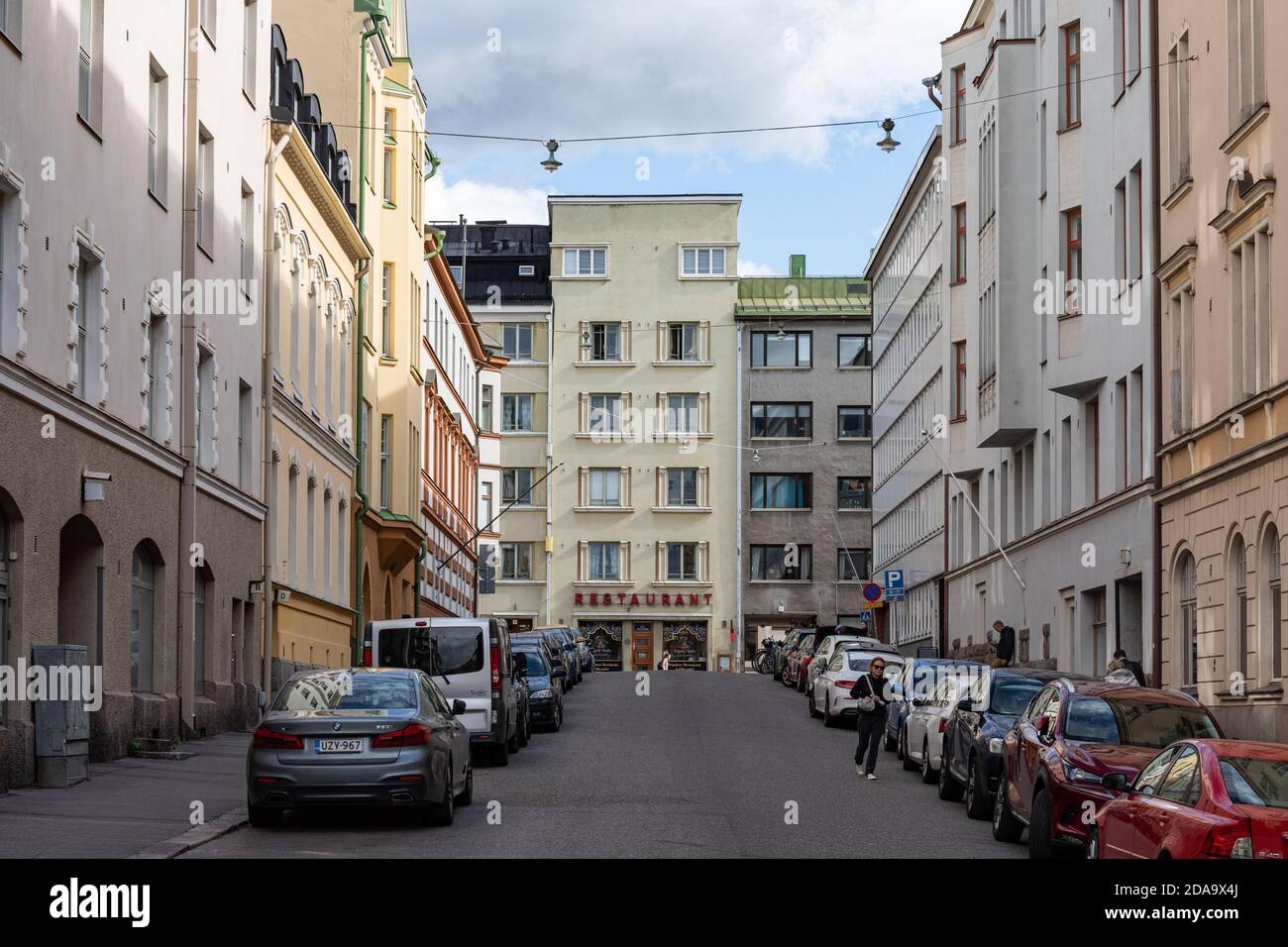 Vironkatu Straßenansicht im Kruununhaka Bezirk von Helsinki, Finnland Stockfoto