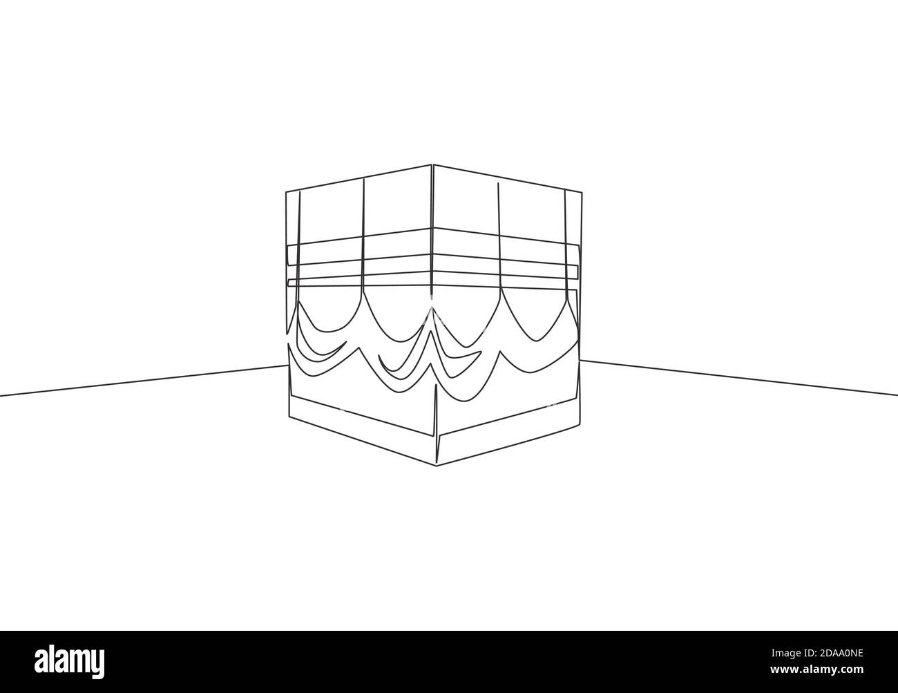 Eine fortlaufende Linienzeichnung des Kaabah-Gebäudes in Mekkah, Saudi-Arabien. Islamischer Feiertag Ramadan Kareem und Eid Al Adha Grußkarte Konzept Sünde Stock Vektor