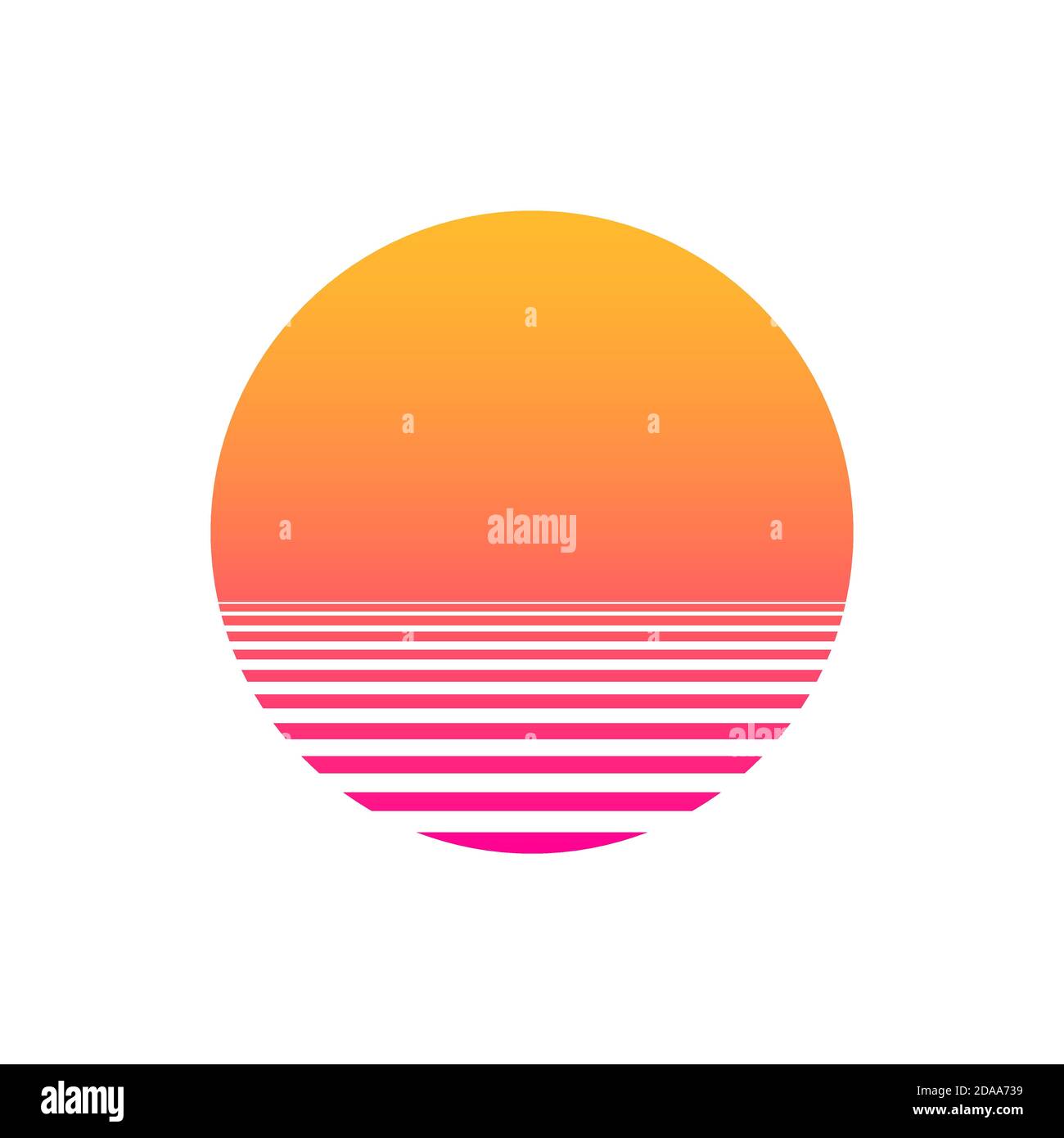 Isolierter Sonnenuntergangsgradient auf violettem Hintergrund. Vektor-Illustration der Sonne im Retro-Stil der 80er und 90er Jahre. EPS 10 Stock Vektor