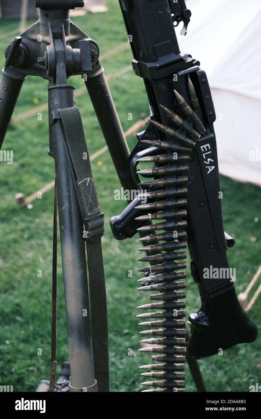 Deutsche MG 42 Maschinengewehr bei No man's Land Re-enactment Veranstaltung, Bodryddan Hall, Wales Stockfoto
