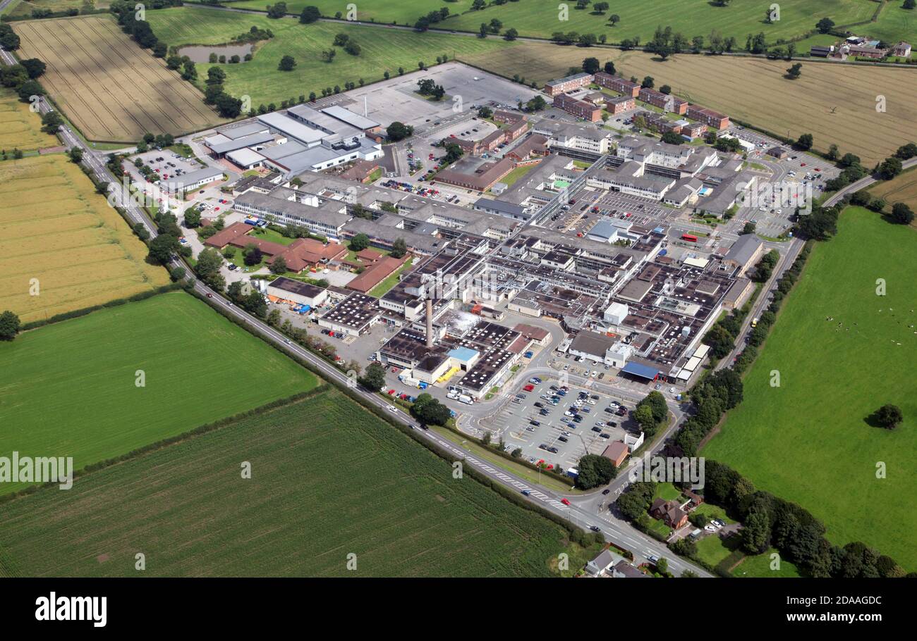 Luftaufnahme von Leighton Krankenhaus, Crewe, Cheshire Stockfoto