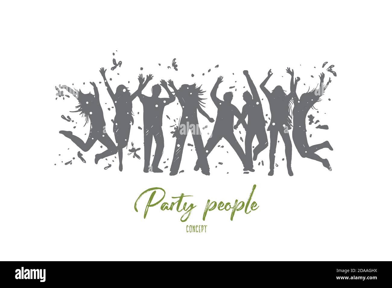 Party People Konzept. Von Hand gezeichneter isolierter Vektor Stock