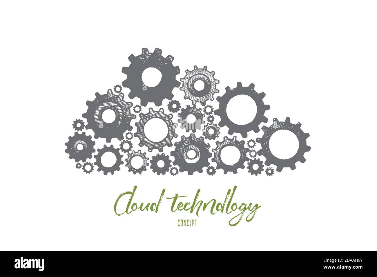 Cloud-Technologie-Konzept. Von Hand gezeichneter isolierter Vektor. Stock Vektor