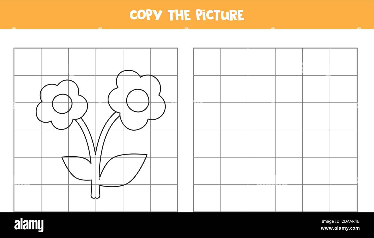 Kopieren Sie das Bild. Cartoon Blume. Logisches Spiel für Kinder. Stock Vektor