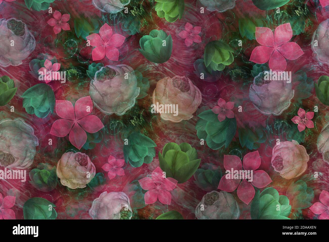 Florales Nahtmuster im Vintage-Stil. Stockfoto