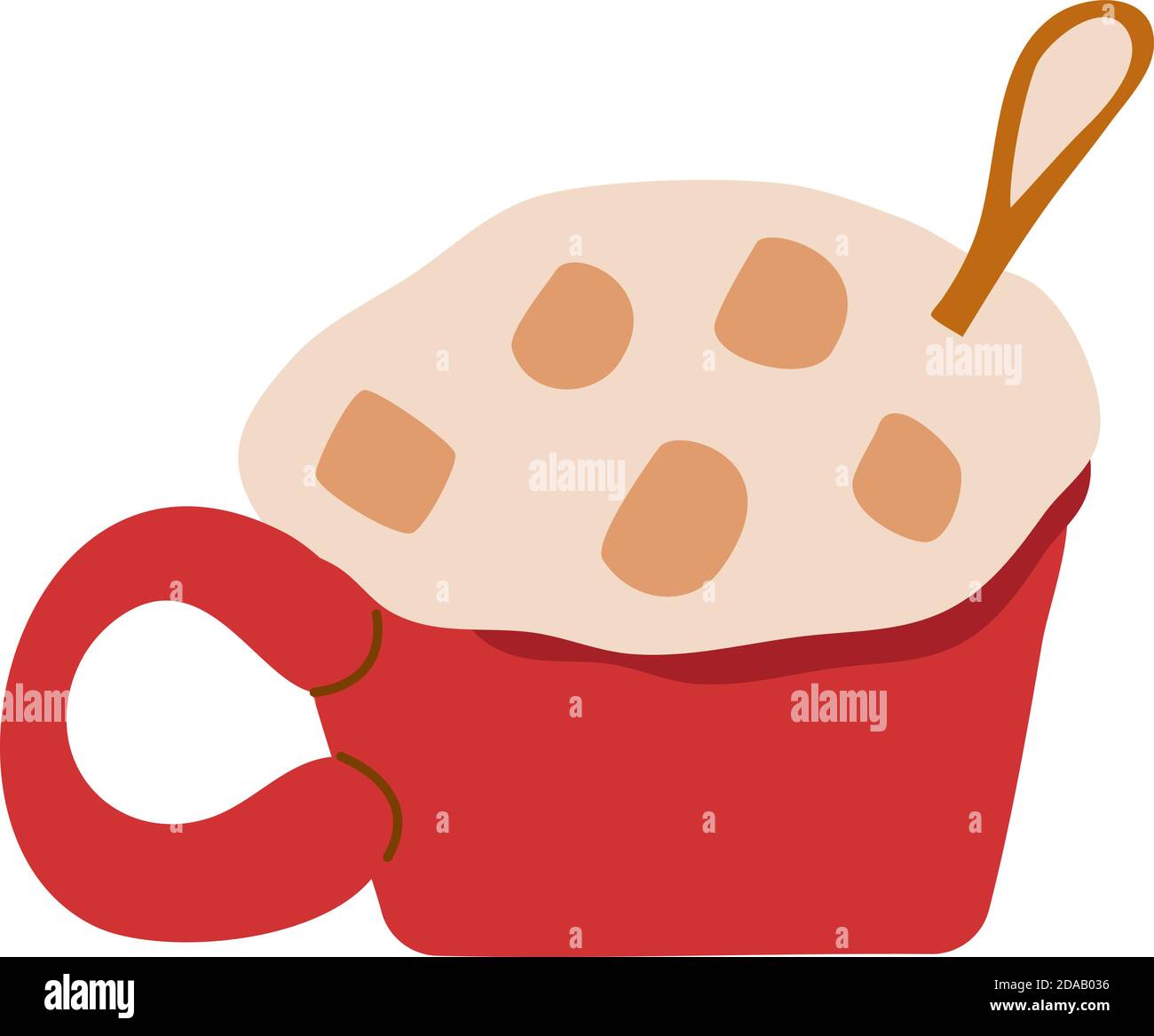 Rote Tasse mit heißer Schokolade und Marshmallows. Vektor-Illustration in einem flachen Doodle-Stil auf einem weißen Hintergrund ist isoliert Stock Vektor