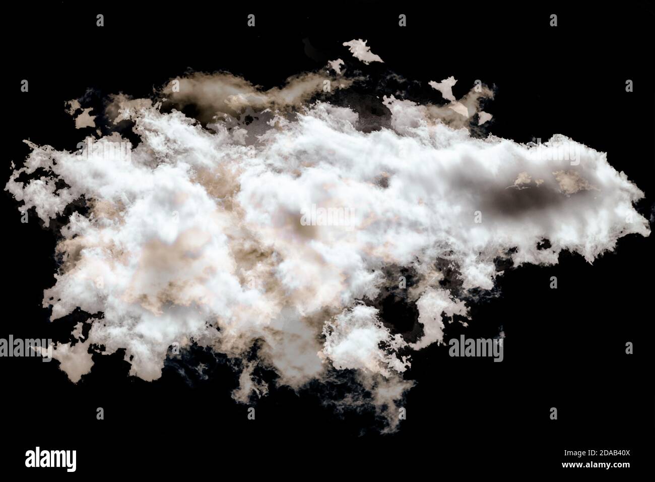 Einzelne weiße Wolke auf schwarzem Hintergrund Stockfoto