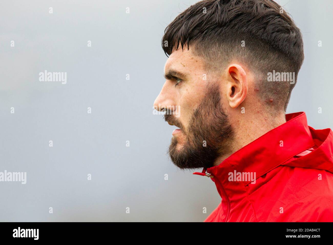 Hensol, Wales, Großbritannien. November 2020. Torwart Tom King während des Waliser Fußballnationaltrainings im Vale Resort vor Spielen gegen die USA, die Republik Irland und Finnland. Kredit: Mark Hawkins/Alamy Live Nachrichten Stockfoto