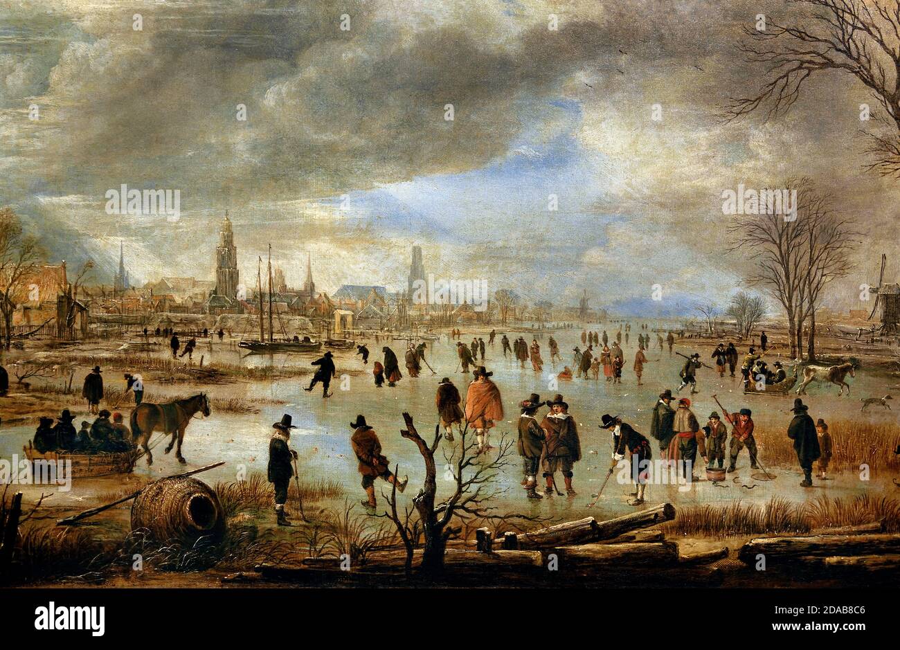 Flussblick im Winter 1655 Aert van der Neer 1603/4-1677, Niederlande, Niederländisch. Stockfoto