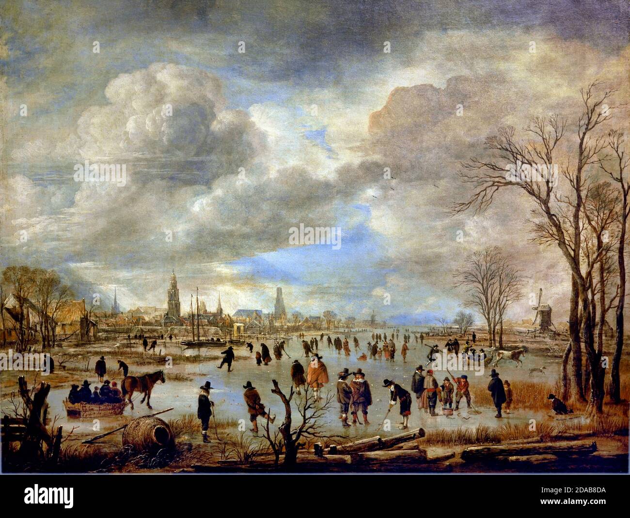 Flussblick im Winter 1655 Aert van der Neer 1603/4-1677, Niederlande, Niederländisch. Stockfoto