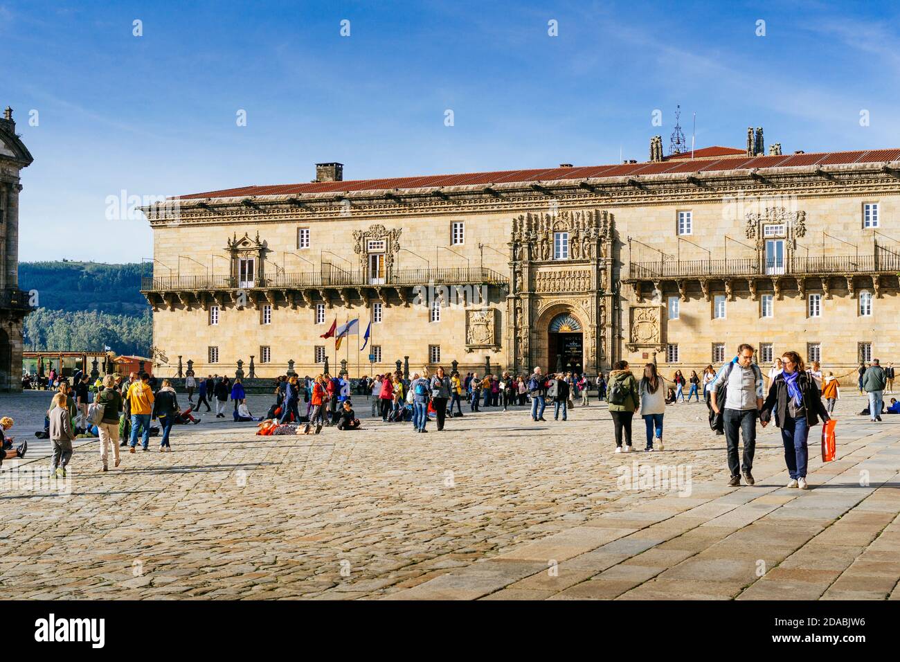 Hospital de los Reyes Católicos, in der Regel das Hotel/Hostal de los Reyes Católicos genannt und auch historisch als das Königliche Krankenhaus von Santiago bekannt, Stockfoto