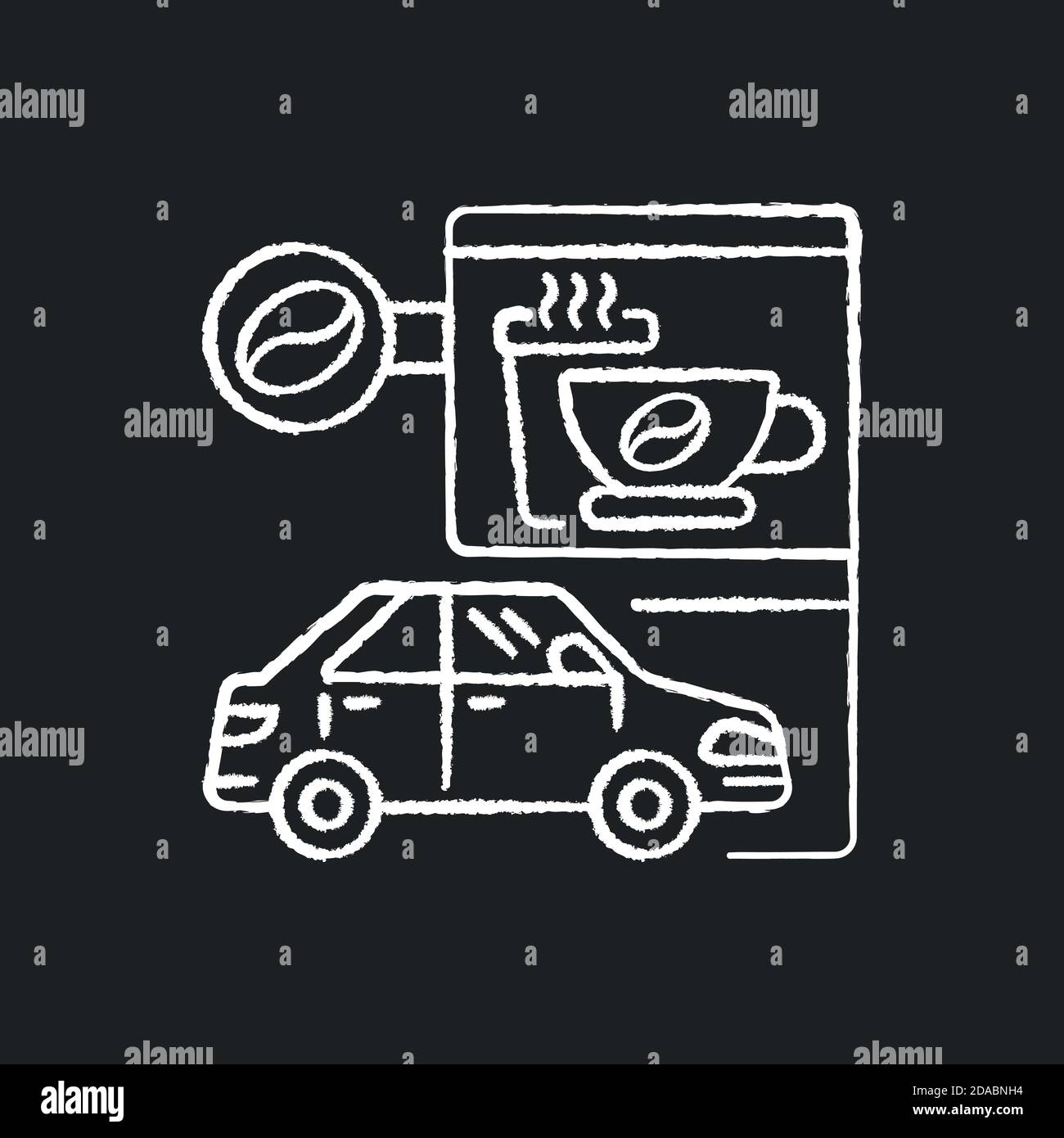 Fahren Sie durch Café Kreide weißes Symbol auf schwarzem Hintergrund Stock Vektor